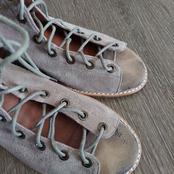 Jeffrey Campbell Cors Peep Toe Chunky Heel Lace Up Suede Bootie Womens Size 10 - Picture 8 of 11